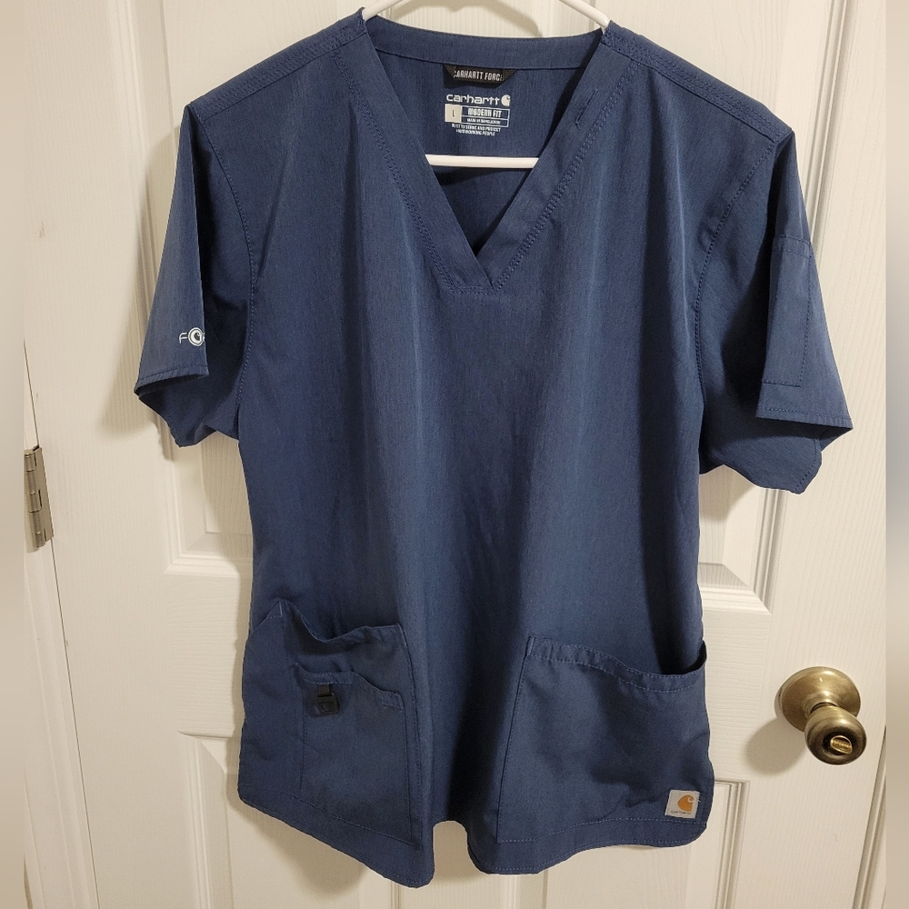 Carhartt Force Navy V-Neck Scrub Top Large